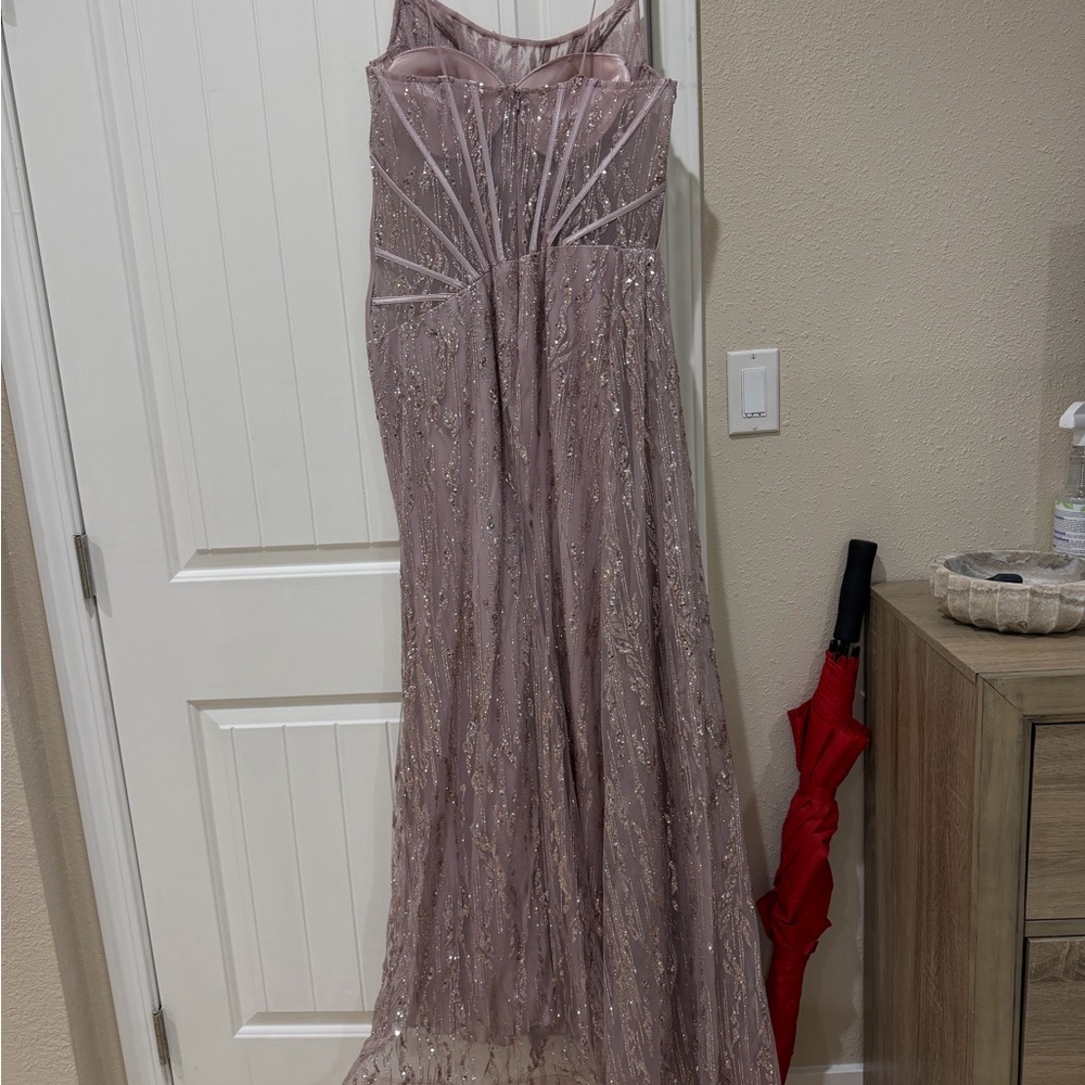 Mauve Beaded Tulle Evening Gown